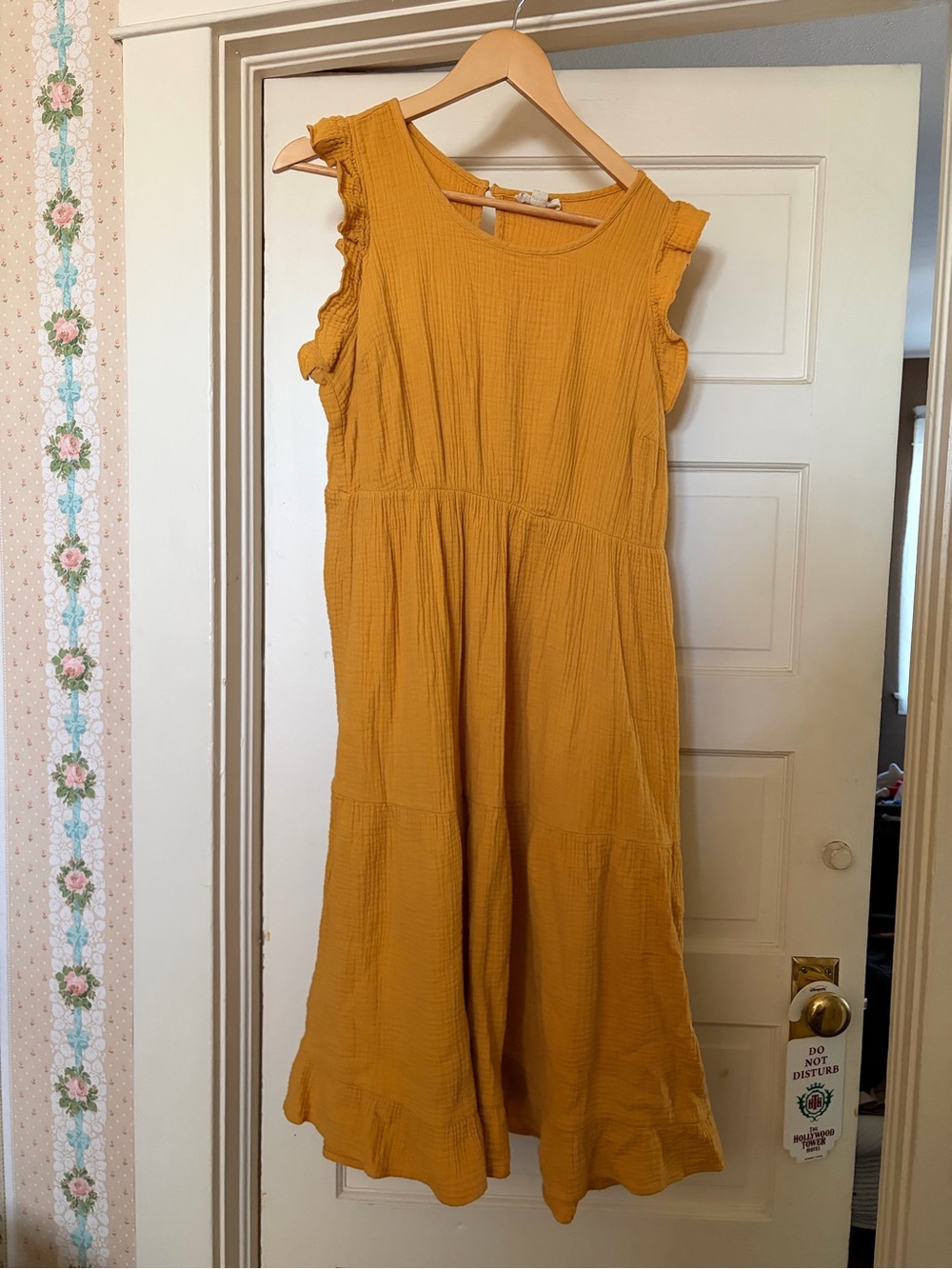 Mustard Yellow Ruffle-Sleeve Dress